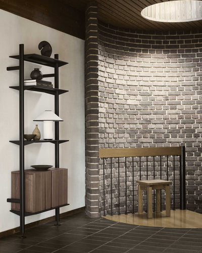 String Pira G2 wall-mounted floor shelf 90+70, black/walnut