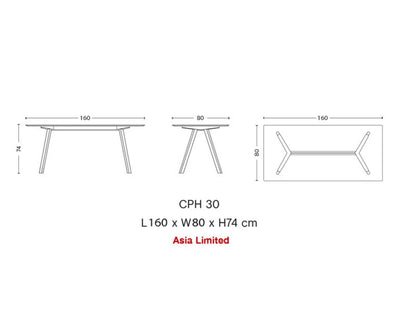 HAY CPH30 table (160x80 cm), Grey Linoleum/Water-based Lacquered Oak