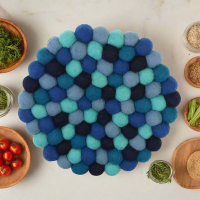 Marushin Pokopoko Round pot trivet, blue