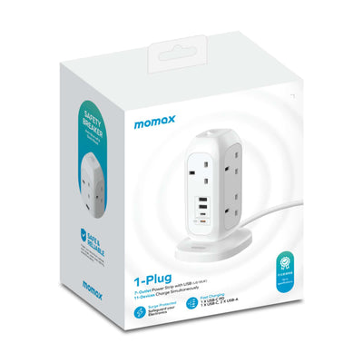 Momax 1-Plug 7-Outlet Power Strip With USB, White