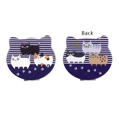 Neko Sankyodai Cat-shaped Mirror, Blue Border