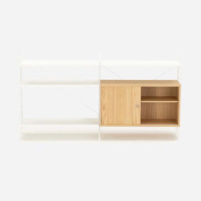 String Freestanding Shelf Cabinet, 160cm Wide, Oak/White