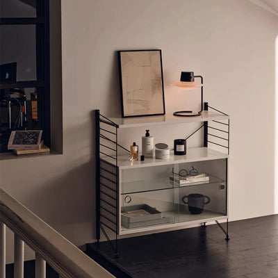 String Freestanding display cabinet with sliding glass doors w80, white/black