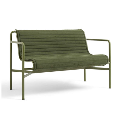 HAY Palissade dining bench with quilted cushion, olive