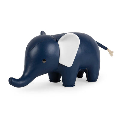 Zuny Bookend Elephant , Midnight Blue/White