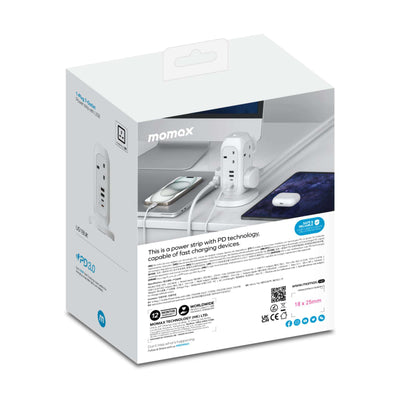Momax 1-Plug 7-Outlet Power Strip With USB, White