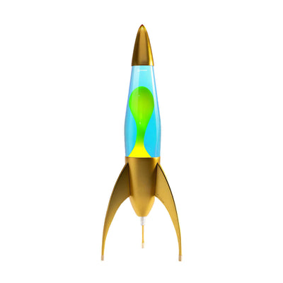 Mathmos Telstar Gold Rocket lava lamp, Blue/Yellow Lava