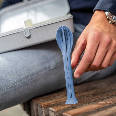 Koziol Klikk Pocket 3-piece cutlery set, nature flower blue