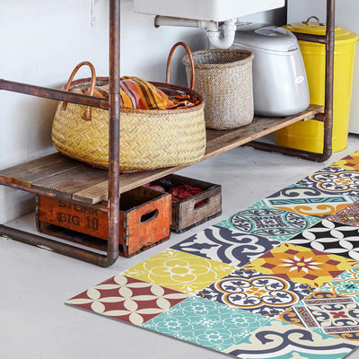 Beija Flor Eclectic Colourful Vinyl Rug (68x80cm), Modern