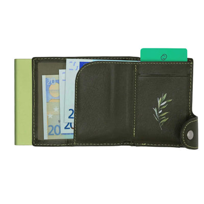 C-Secure RFID Blocking Card-Wallet, olive Italian leather