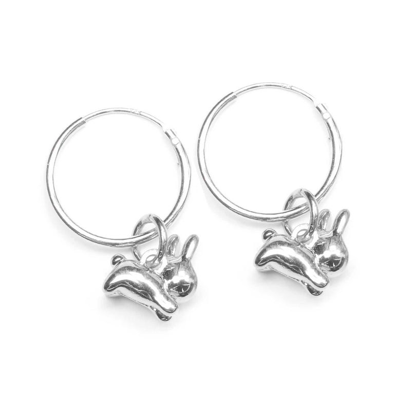 Miffy Leaping Rabbit Hoop Earrings, Sterling Silver