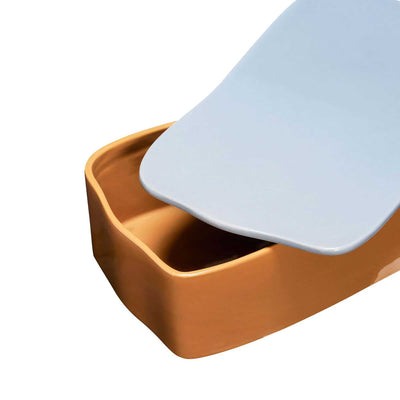 Hubsch Amare Ceramic Desk Organiser, Large Brown/Light blue