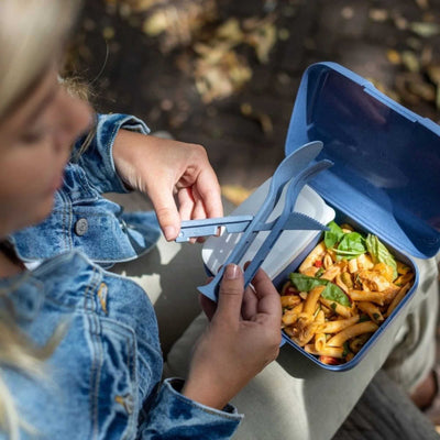 Koziol Klikk Pocket 3-piece cutlery set, nature flower blue