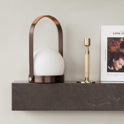 Audo Copenhagen Carrie rechargeable lamp, brozed brass/leather