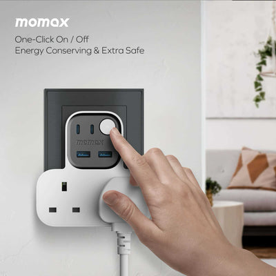 Momax 1-Charge Work Flow 25W T-shaped Extension 2 Socket with USB