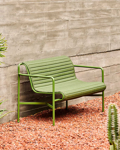 HAY Palissade dining bench with quilted cushion, olive