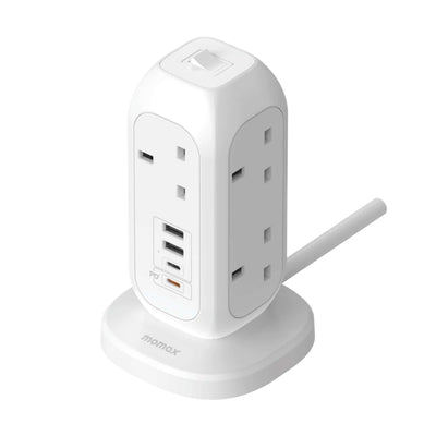 Momax 1-Plug 7-Outlet Power Strip With USB, White