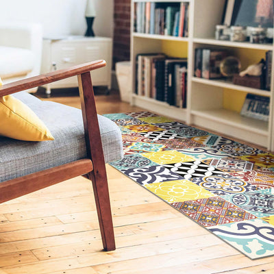 Beija Flor Eclectic Colourful Vinyl Rug (68x80cm), Modern