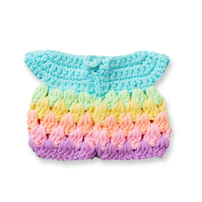 Just Dutch handmade crocheted outfit, pastel rainbow dress
