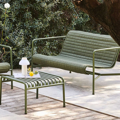 HAY Palissade dining bench with quilted cushion, olive