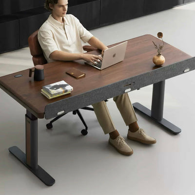 9am Pesk Master hardwood home office electric standing desk, walnut/black
