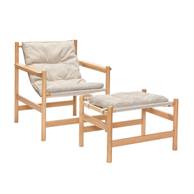 Hubsch Heritage armchair with footstool, natural/beige