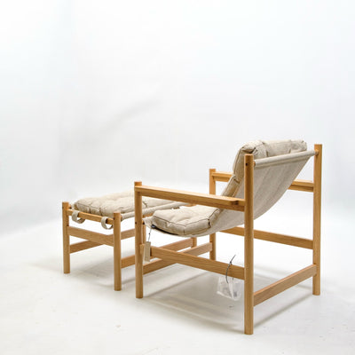 Hubsch Heritage armchair with footstool, natural/beige