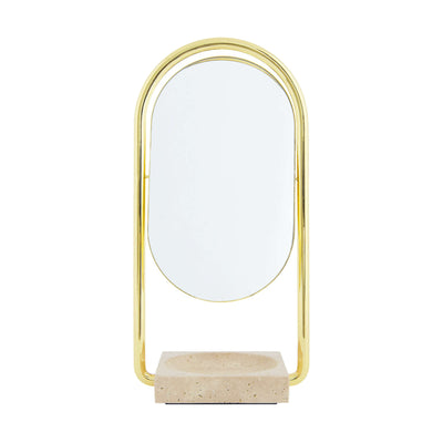 Aytm Angui Makeup Mirror, gold/travertine marble