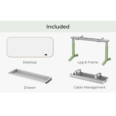9am Dora Pro hardwood smart electric standing desk, white/green