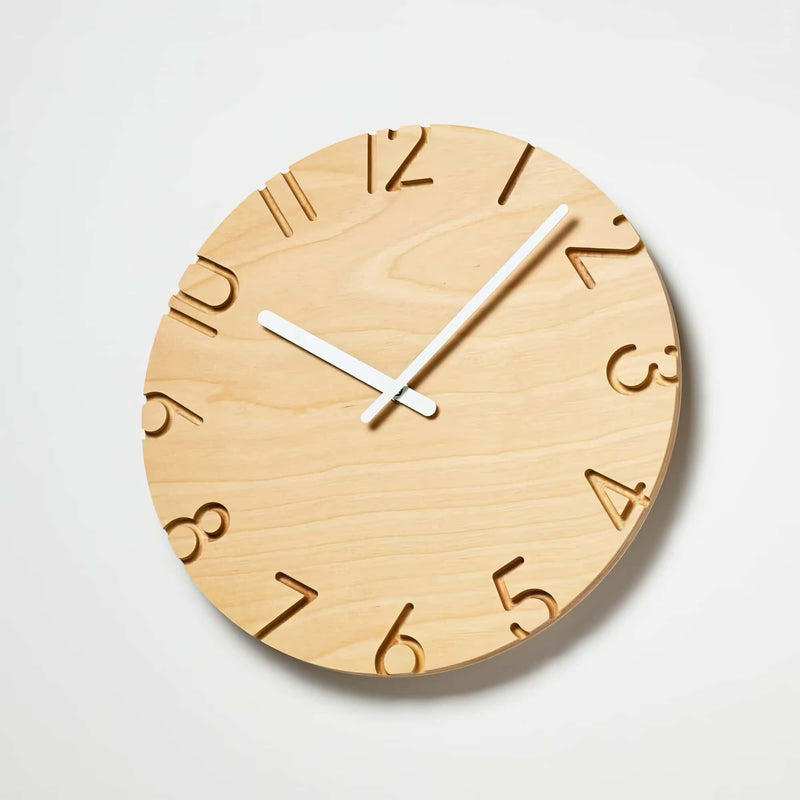 Lemnos Carved Wood Birch wall clock