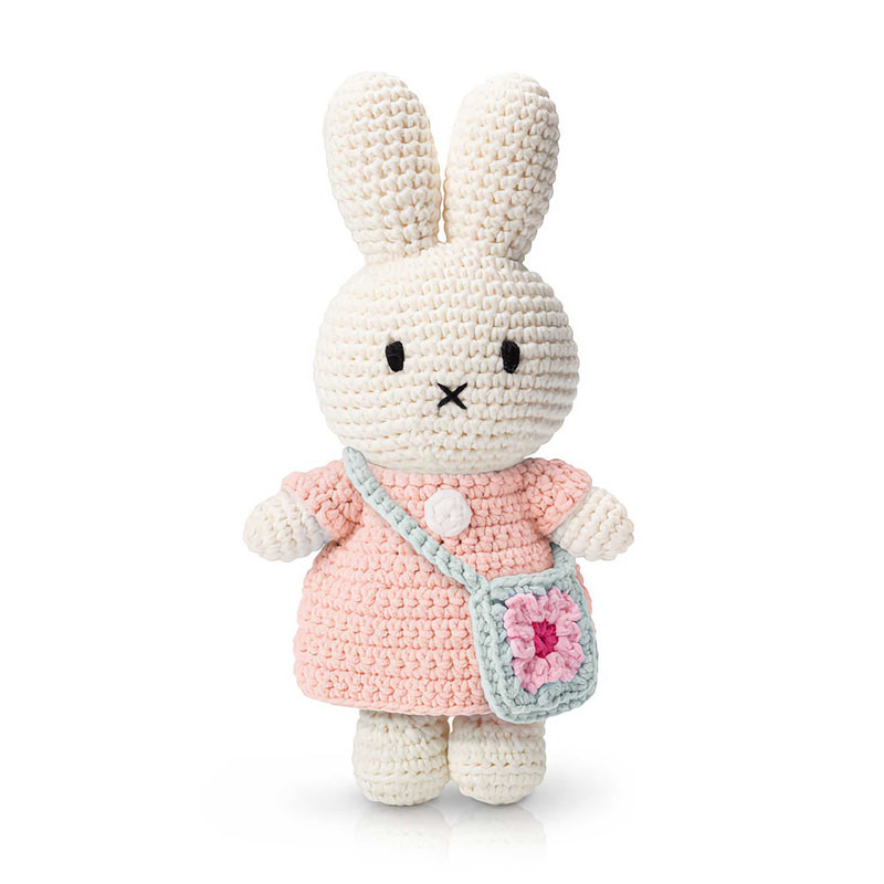 Just Dutch handmade Miffy (25cm), pastel pink dress + flowerbag