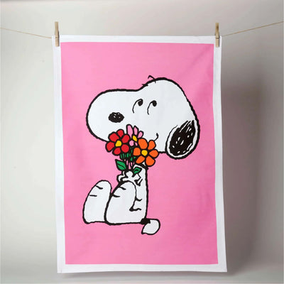 Peanuts x Magpie Snoopy tea towel, flowers