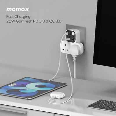 Momax 1-Charge Work Flow 25W T-shaped Extension 2 Socket with USB
