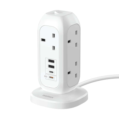 Momax 1-Plug 7-Outlet Power Strip With USB, White