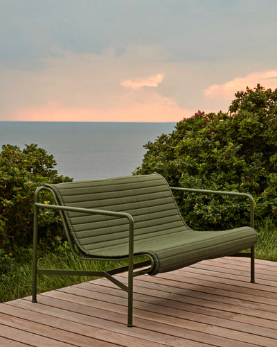 HAY Palissade dining bench with quilted cushion, olive