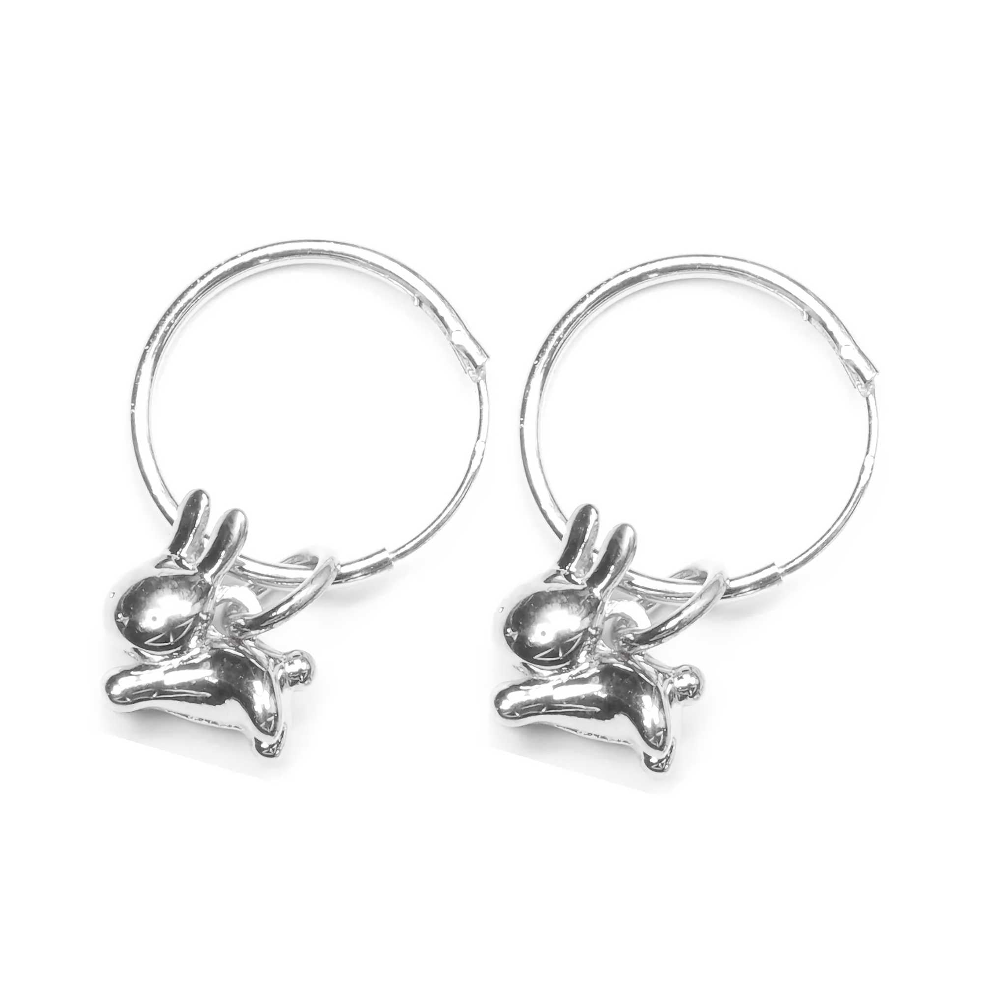 Miffy Leaping Rabbit Hoop Earrings, Sterling Silver