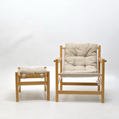 Hubsch Heritage armchair with footstool, natural/beige