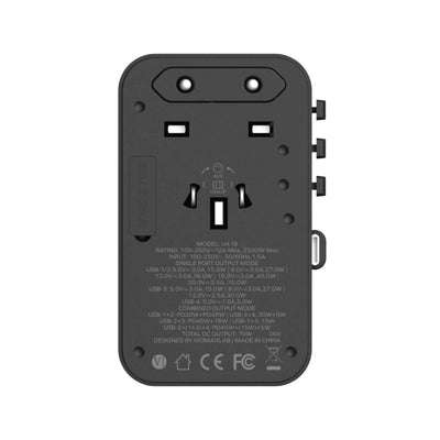 Momax 1-World+ 70W GaN 3-Port w/ Built-in USB-C Cable + AC, Black