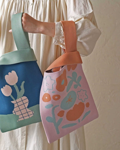 Knitted Tote Bag, Flower Field