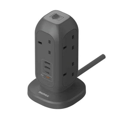 Momax OnePlug 7-Outlet Power Strip With USB ports, space grey