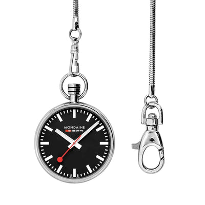 Mondaine pocket watch polished steel 43 mm, black
