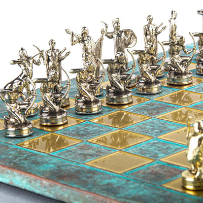 Manopoulos Labours of Hercules chess set medium, turquoise