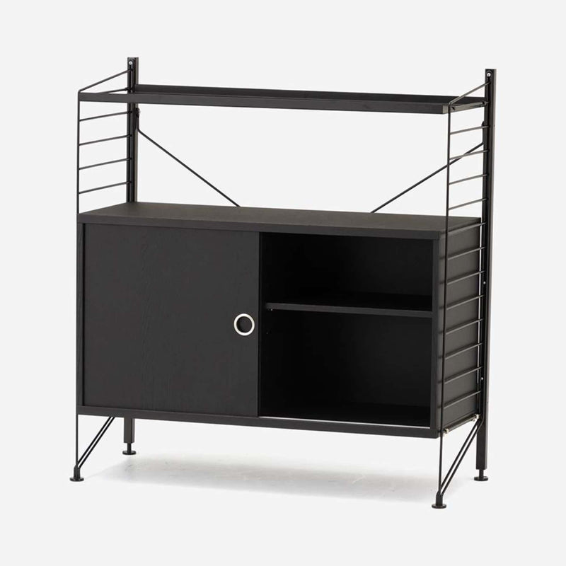 String Freestanding Shelf Cabinet, 80cm Wide, Black/Black