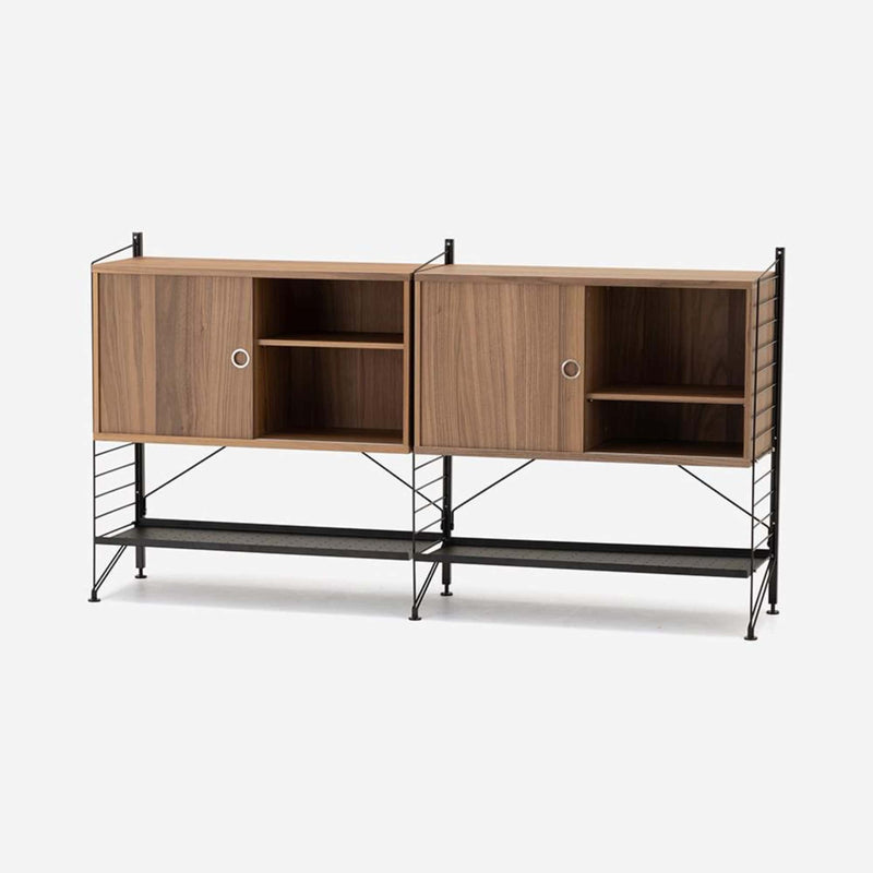 String Freestanding Shelf Cabinet, 2-tier, 160cm wide, Walnut/Black