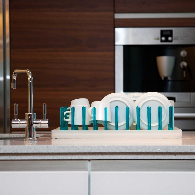 Studio Domo Peggy Dish Rack, White/Clear Blue