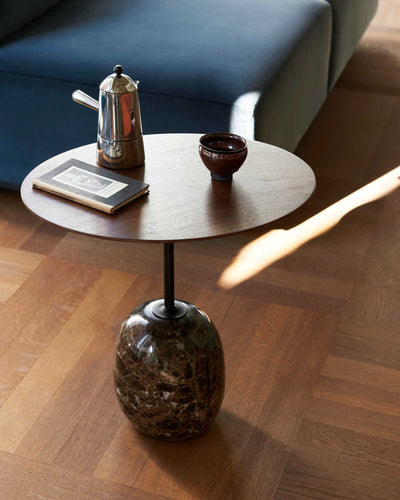 &Tradition Lato LN9 oval side table, lacquered walnut/emparador marble