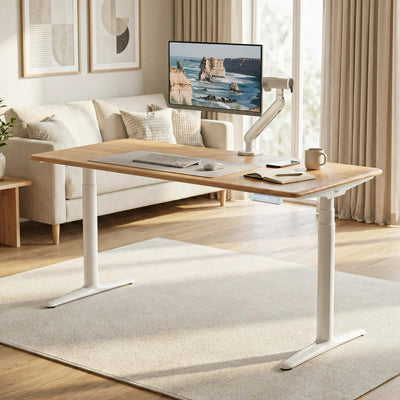 9am Luna ash hardwood home office stand up desk, ash/white
