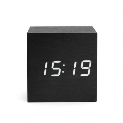 Gingko Cube Click table clock, black/white led