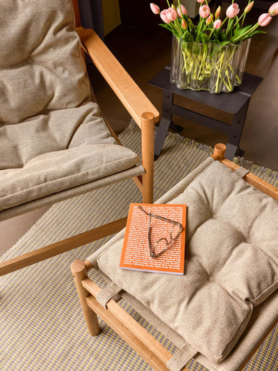 Hubsch Heritage armchair with footstool, natural/beige