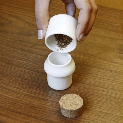 Kikkerland ceramic grinder jar, small white